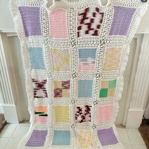 Vintage Handmade Granny Square Crocheted Baby Blanket